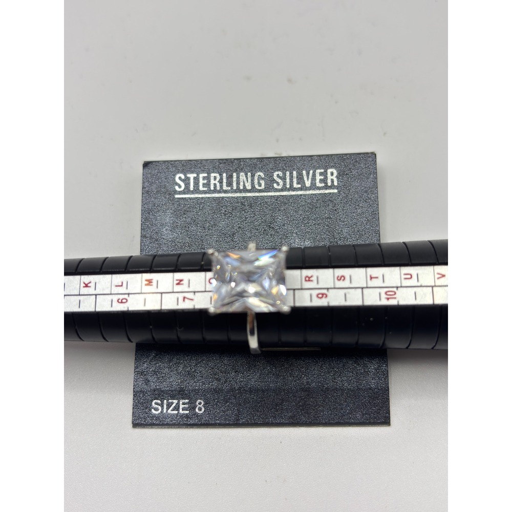 Sterling Silver Solitaire Ring Womens Size 8 Silver Princess Cut Cubic Zirconia